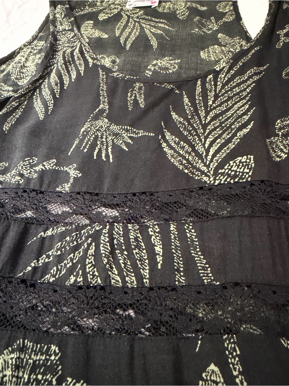 FREE PEOPLE Voile and Lace Trapeze Slip Dress Black Green Fern XS - Picture 7 of 11